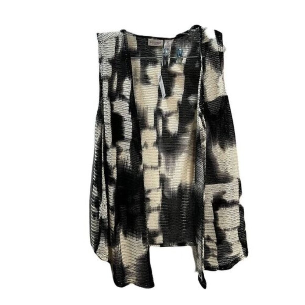 Easywear By Chicos‎ Black & White Sleeveless Open-Front Vest O